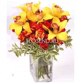 Букет «Кустовая роза и орхидея»