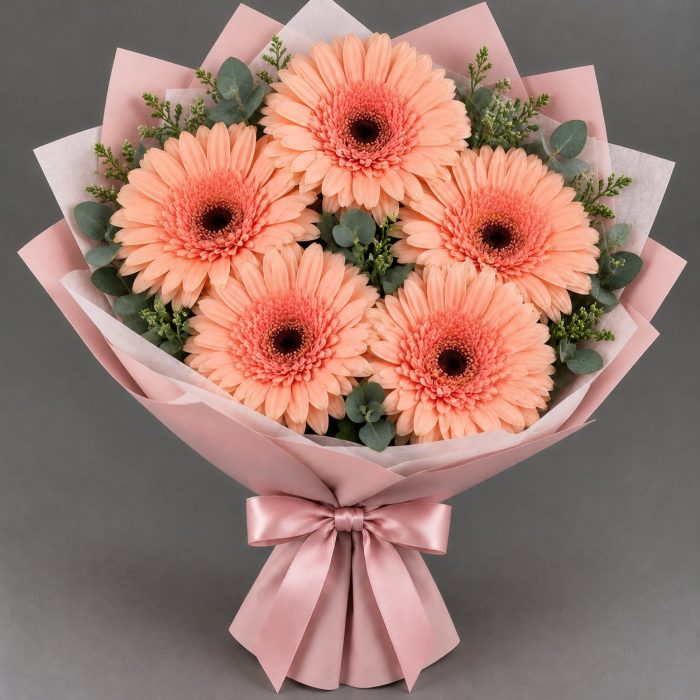 Букет из 5 персиковых гербер